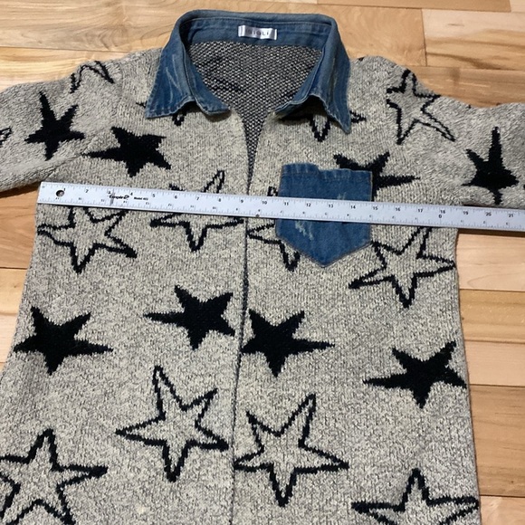 Igigli Star Patterned Cardigan with Denim Collar - Picture 3 of 17